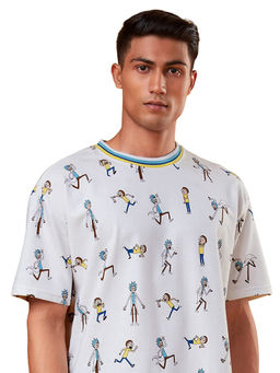 The Souled Store - Men Official Rick And Morty Pattern White Oversized T-shirts