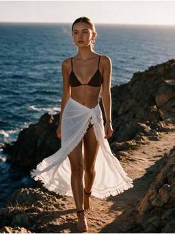 Keepfit - White Tasselled Semi-Sheer Cover-Up Sarong
