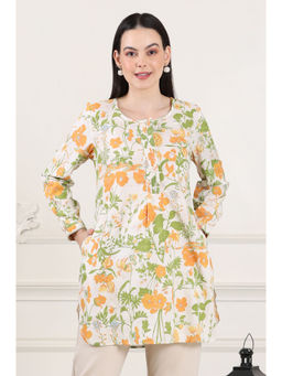 W - Floral Printed Rayon Kurti with Pintuck Placket