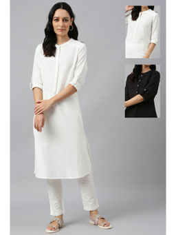 W - Black and White Half Placket Cotton Flax Kurta (Pack of 2)