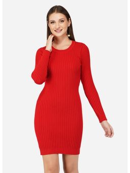 JOE Hazel - Women Red Round Neck Monotone Dress
