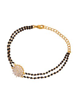 Voylla - American Diamond CZ Round Black Beaded Mangalsutra Bracelet Dual Chain