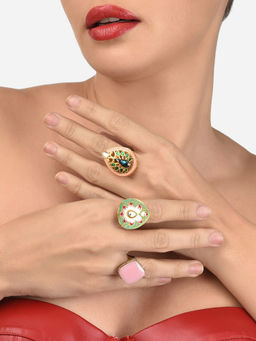 Zaveri Pearls - Set of 3 Multicolor Traditional Kundan Adjustable Finger Rings-ZPFK12760