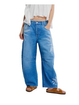 Free People - Good Luck Printed Barrel Jeans - Blue