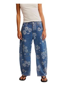 Free People - Good Luck Printed Barrel Jeans - Blue