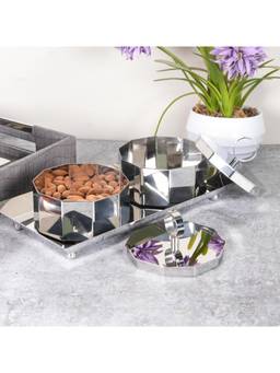 SAGE KONCPT - Stainless Steel Aura Decorative Bowl with Tray Silver Finish