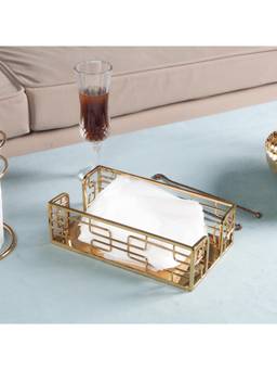 SAGE KONCPT - Stainless Steel Tissue Box Tray Gold Finish