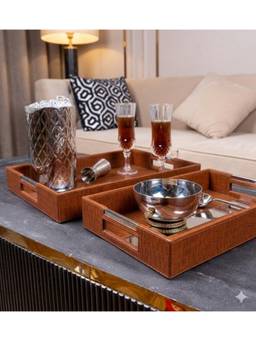 SAGE KONCPT - Wooden Rectangle Serving Tray Set of 2 Brown