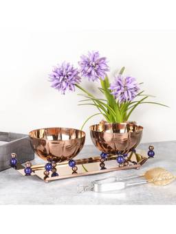 SAGE KONCPT - Stainless Steel Melon Decorative Nut Bowl Set of 3 Rose Gold Finish