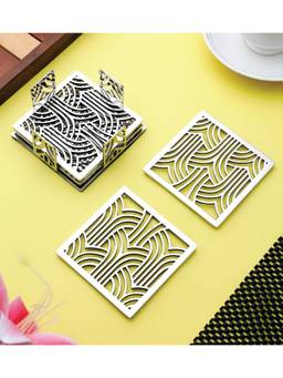 SAGE KONCPT - Stainless Steel Square Jali Coaster Set of 4 Silver Finish