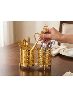 SAGE KONCPT - Stainless Steel Round Cutlery Holder Gold Finish