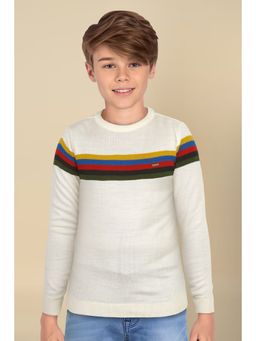 Allen Solly - Boys White Stripe Regular Fit Sweater