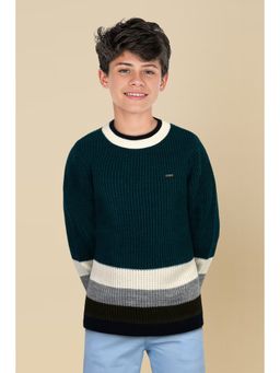 Allen Solly - Boys Green Stripe Regular Fit Sweater