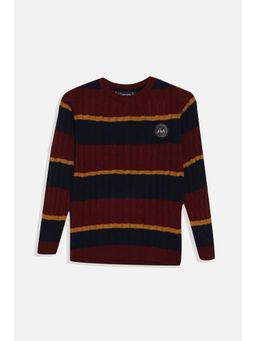 Allen Solly - Boys Maroon Stripe Regular Fit Sweater
