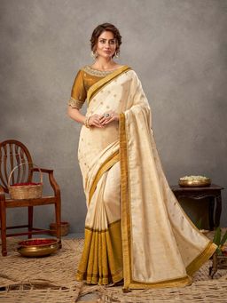 Odette - off-White Tussar Silk Saree with Unstitched Blouse