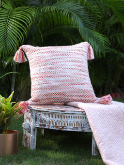 Revive Home - Ivory And Rust Cushion Cover With Tassles