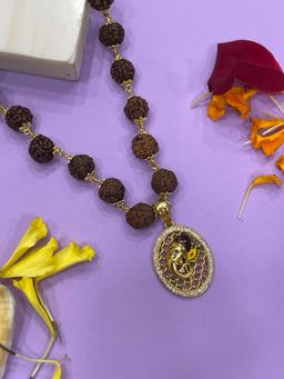 Digital Dress Room - Peacock Feather Mens Rudraksha Mala Necklace