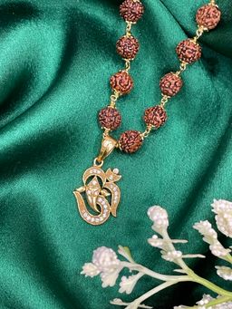 Digital Dress Room - Om/Lord Ganesha Mens Rudraksha Mala Necklace