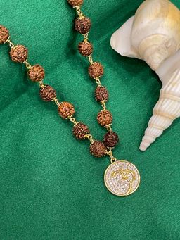 Digital Dress Room - Om Ad Round Mens Rudraksha Gold Chain Necklace