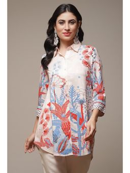 Biba - Womens Beige Printed Rayon Tunic