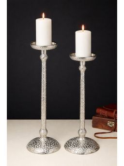 De Maison Decor - Silver Solid Metal Candle Holder (Pack of 2)