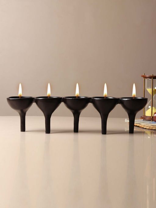 De Maison Decor Black Solid Metal Candle Holder