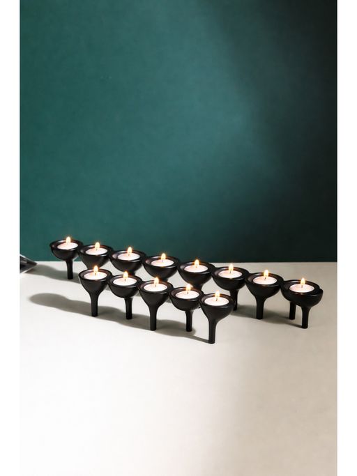 De Maison Decor Black Solid Metal Candle Holder (Pack of 2)
