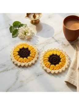 eCraftIndia - Multi-Color Solid Crochet Sunflower (Pack of 2)