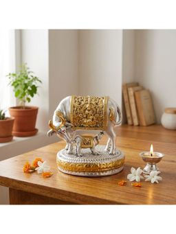 eCraftIndia - Multi-Color Solid Metal Kamdhenu Cow with Calf Idol