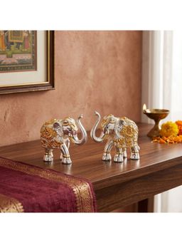 eCraftIndia - Multi-Color Solid Metal Elephant Statues (Pack of 2)