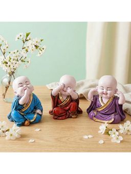 eCraftIndia - Multi-Color Solid Resin Monk Buddha Showpiece (Pack of 3)