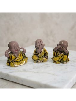 eCraftIndia - Yellow Solid Resin Monk Buddha Showpiece (Pack of 3)