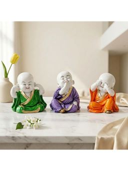 eCraftIndia - Multi-Color Solid Resin Monk Buddha Showpiece (Pack of 3)