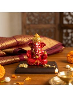 eCraftIndia - Red Solid Resin Ganesha Idol