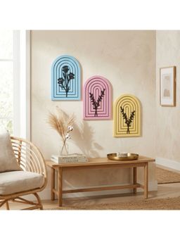 eCraftIndia - Multi-Color Solid Wood Floral Wall Art (Pack of 3)