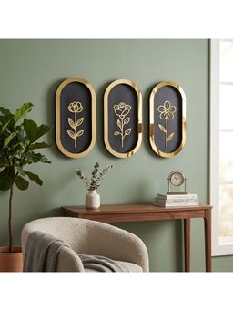 eCraftIndia - Multi-Color Solid Wood Floral Wall Art (Pack of 3)