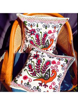 TheYUGO - White Geometric Cotton Cushion Covers (Pack of 2)