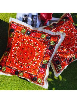 TheYUGO - Orange Geometric Cotton Cushion Covers (Pack of 2)