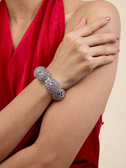 Isharya - Blue Crystal Ball Cuff Bracelet In 18Kt Gold Plated