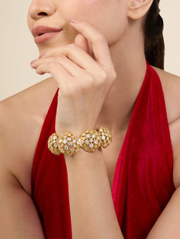 Isharya - White Crystal Ball Cuff Bracelet In 18Kt Gold Plated