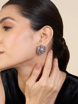 Isharya - Crystal Ball Blue Party Studs In 18Kt Gold Plated