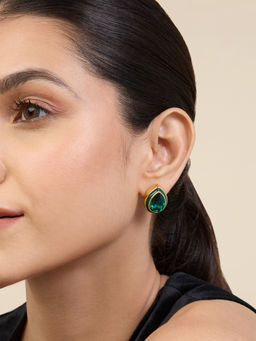 Isharya - Green Bold Bling Earrings In 18Kt Gold Plated