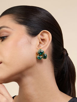 Isharya - Green Crystal Galaxy Earrings In 18Kt Gold Plated
