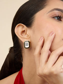 Isharya - White Metaverse Button Studs In 18Kt Gold Plated