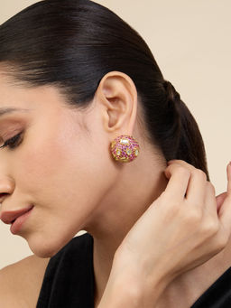Isharya - Crystal Ball Pink Party Studs In 18Kt Gold Plated