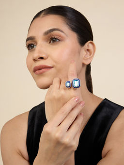 Isharya - Aquamarine Crystal Galaxy Open Ring In 18Kt Gold Plated
