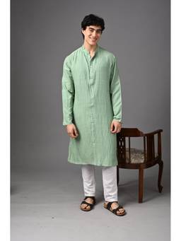 AAVYAM - Pista Green Silk Kurta