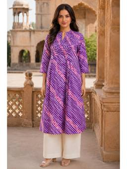PANCHRANGA - Multi-Color Lilac Leheriya Grace Pintuck Cotton Kurta