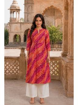 PANCHRANGA - Multi-Color Gulmohar Leheriya Grace Pintuck Cotton Kurta