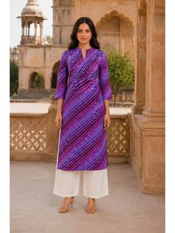 PANCHRANGA - Multi-Color Amethyst Leheriya Grace Pintuck Cotton Kurta